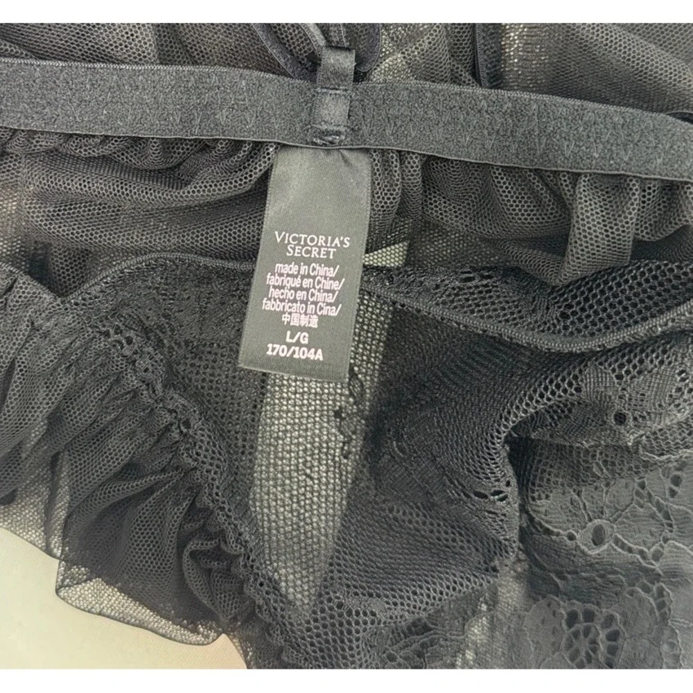Victoria's Secret Lace Sheer Racerback Babydoll Nightie Lingerie Black Top L